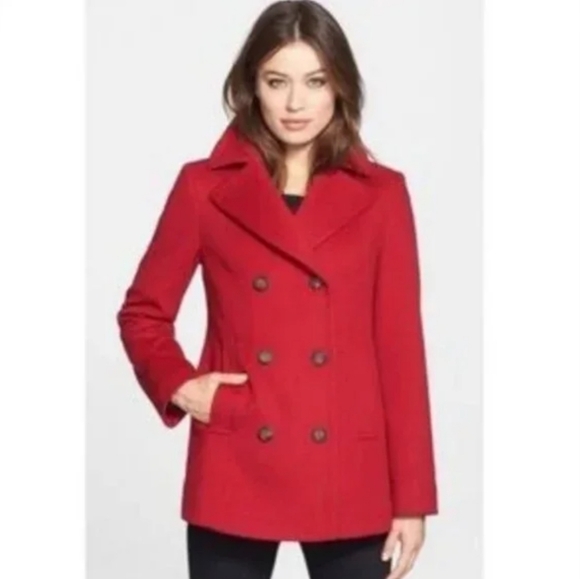 FLEURETTE Jackets & Blazers - Fleurette Red Double-Breasted Pea Coat
